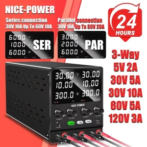SPS3010-2KD Variable Dual Channel Output DC Power Supply Lab 30V 10A Voltage Regulated Three Channel 5V 2A 60V 20A
