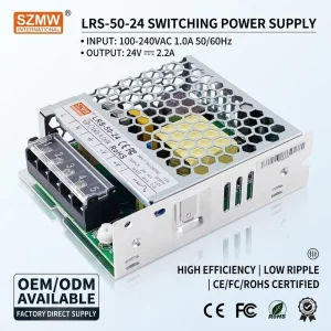 SZMW LRS 50 24 Switching Power Supply 85 264V Universal Input Ultra Slim 30mm Stable Output for LED Lighting & Access Control