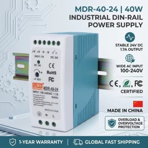 SZMW MDR-40W-24 24V1.7A Ultra Slim DIN Rail Class II Insulation Low Standby CE RoHS for Smart Building Access Control Mini PLC