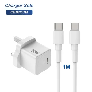Schitec Ultra Thin UK Plug 20W Fast Wall Adapter USB C Charger with 1m C-C Cable for Smart Mobile Device