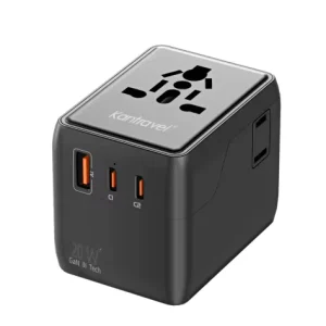 Self-Resetting Fuse 10A 20W Universal 5-in-1 Mobile Phone Fast-Charging Converter Plug Adapter with 1 USB and 2 USB-C Ports