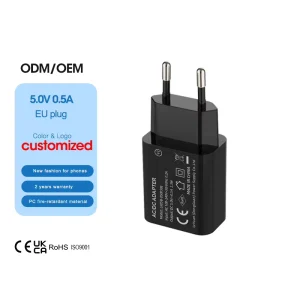 Shenzhen Lvxiangyuan 2.5W 5V 0.5A Wall Charger Adapter Mobile Phone Accessories Camera EU Plug CE RoHS ERP REACH Approved