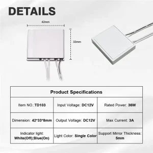 Shinechip 36W LED Mirror Sensor Smart Touch Sensor Dimmer Switch with 1 5cm Sensing Range