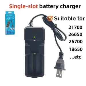 Single Slot Lithium Battery Charger 21700 26650 26700 18650 Universal Smart Fast Charging LED Indicator Camera Microphone