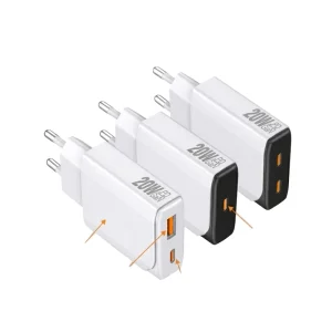 Slim GaN PD 20W Fireproof Wall Charger with EU Plug Type C Power Supply Adapter for Laptop & Earphone