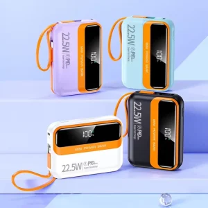 Small Size PD22.5W Fast Charging 10000mAh Power Bank with Cables