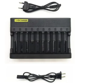Smart 10-Slot Battery Charger for 18650 26650 14500 26500 22650 26700 Li-ion Rechargeable Batteries AC Port US and EU