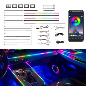 Smart App Control Car RGB Ambient Light Kit USB Powered Dreamcolor Interior Neon Tape Music Sync Dashboard Sconce RGBIC