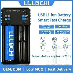 Smart Fast Battery Charger with LED Display Dual Slot Universal for 18650 21700 26650 16340 3.7V Li Ion Rechargeable Battery