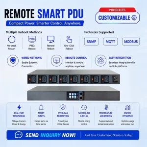 Smart Industrial Power Distribution Unit 230V 16A C19 Locking Socket 8 Outlet Independent Control TCP/UDP CE Digital