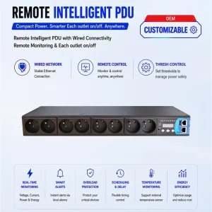 Smart Power Distribution Unit 230V 16A French Type E Socket 8 Outlet Overload Protection MQTT HTTP INMETRO Energy Control Room