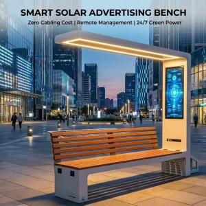 Smart Solar Bench Outdoor Public Charging Station with WiFi Bluetooth Stainless Steel Heavy Duty Park Furniture