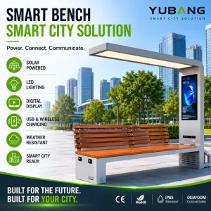 Smart Solar Outdoor Bench LED Lighting Wireless & USB Charging Bluetooth Audio IP65 Waterproof for Parks & Hotels