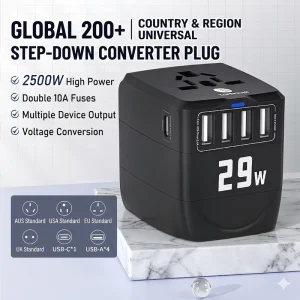 Socket Adaptor OEM ODM Worldwide Type C Dual USB GaN 29W PD Fast Travel Charger Converter 110-240V