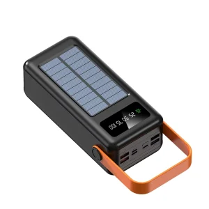 Solar Power Bank 50000mAh with 4 Built-in Cables Type-C Micro USB Four USB Ports Flashlight Outdoor Camping Japan Fast Charge
