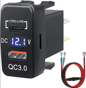 Square USB Charger USB 3.0 +Type C PD Charger With Voltage Display for Special Car