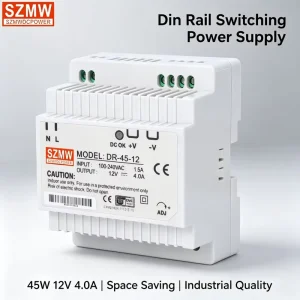 Stable DR 45 12 SZMW 12V Flicker free LED Rail Power Supply 45W Mini Din Rail Driver Constant Voltage Output CE RoHS Certified
