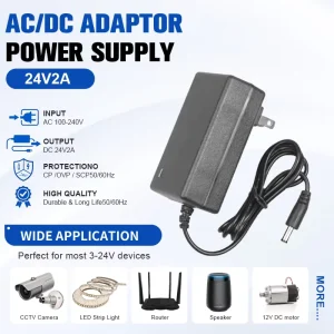 Stable Voltage 24V 2A Power Adapter 1.5A DC Power Supply Suitable for LED Strip Water Purifier Water Pump Motor Energy Efficient