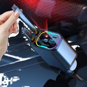 Starlight 120W Super Speed Retractable Car Charger USB Dual Dynamic Lights with QC3.0 Function for Mobile Phones Laptops