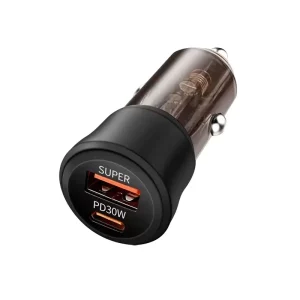 Super Fast Car Charger USB Type-C Dual Port Transparent Adapter 60W Quick Charging PD30w for Samsung and All Mobile Phone