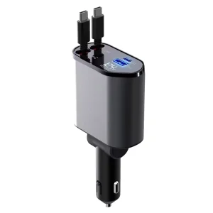 Super Fast Charger Mini Metal Digital 4 in 1 Car Charger 120W USB+PD Fast Charge Car Charging Adapter Compatible