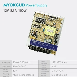 Switching Power Supply for the Low Voltage Industrial Control Lighting and Security Industries 100 240V AC to 100W 12V DC