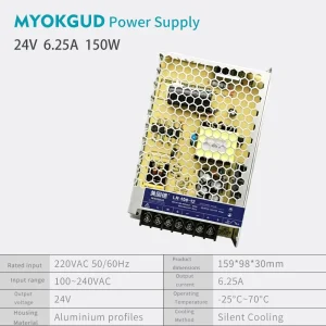 Switching Power Supply for the Low Voltage Industrial Control Lighting and Security Industries 100 240V AC to 150W 24V DC