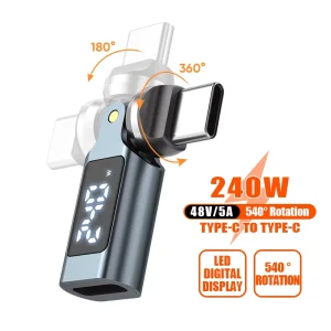T13 Type-C 240W Adapter 48V 5A Quick Charger with 540 Rotation Joint and LED Display
