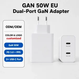 T5020 50W 25W GaN Dual Port USB C Electric Wall Charger EU Plug PD 3.0 OVP Super Fast Charging Mobile Phone Power Adapter