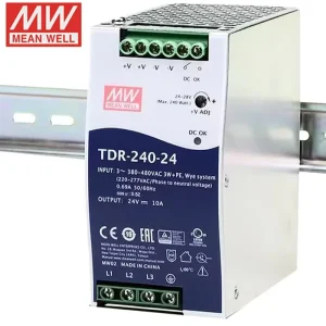 TDR Series TDR 240 24 240W 24V 10A Slim Three Phase 380V Input Industrial DIN Rail Mount Switching Power Supply
