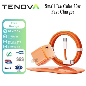 TENOVA Factory 30W GaN PD 3.0 Type C Mini Ice Cube Fast Charger Wall Adapter for iPhone 17 16 Samsung Galaxy OEM