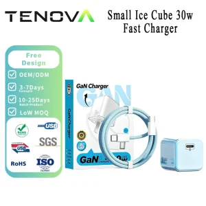 TENOVA Factory Mini 30W GaN PD 3.0 Type C Ice Cube Fast Charging Wall Adapter Portable for iPhone 16 15 Samsung Bulk Supply