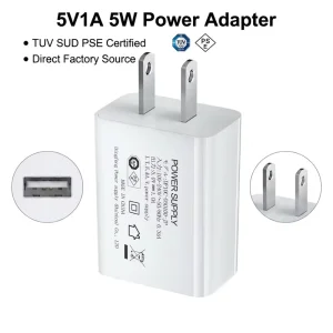 TUV SUD PSE Certified 5W 5V 1A USB Power Adapter Factory Japan Plug Wall Charger for Smartphone Headset Appliances