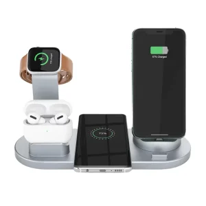 Tabletop 15W 4 6 1 Multi Function Wireless Charging QC3.0 Bracket Dock Station Induction Charger for iPhone Smart Watch