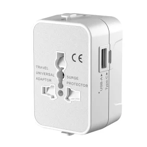 Travel 202A USB-C 2 Ports 100-250V AC PD 3.0 20W Travel-friendly PC/ABS IP12 Commercial Use All-in-One Power Adapter