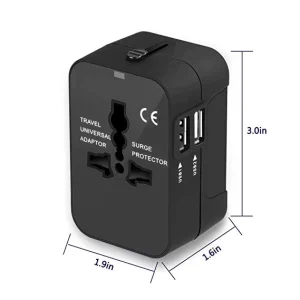 Travel Adapter with US UK AUS EU Plugs 2 USB Ports AC Power Socket Extension