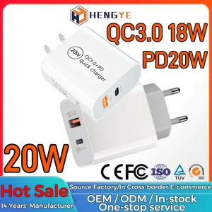 Travel Phone Charger 20 Watt Us Plug Type c Charging Wall Adapters 20w Portable Charger Usb-c Pd Fast Chargers