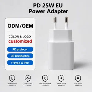 Type C Single Port 25W PD Power Adapter EU Plug CE Certified Wall Charger Fast Charge Portable Travel Supply