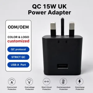UK 15W QC3.0 Magnetic OVP OTP GaN Universal Android Wall Charger with 3-Pin Plug for Travel
