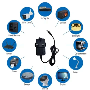 UK 3 Pin Plug DC 5V 1A Power Supply Adapter with Retractable 1.8m Cable for Camera & Electric Tool Charger