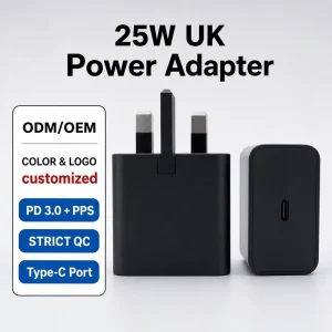 UK GaN 25W QC3.0 PD 3.0 Wall Charger with USB-C Adapter for Laptop, Smartphone, and Tablet