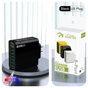 UK KR EU US Plug 8 USB Multi-port Fast Charging QC3.0 Mobile Phone Charger Travel Adapter for iPhone 16 Wall Power Charger