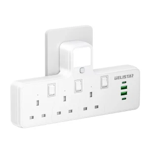 UK Multi Wall Socket Adapter With Independent Switches 3 Outlets 4 USB Ports 7 in 1 Multi Plug Power Converter for Home Travel