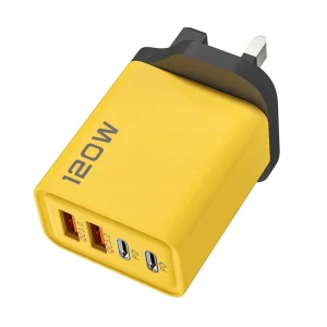 UK Plug 120W 4-Port USB Type-C QC3.0 Wall Charger and Travel Adapter for Laptops and Mobile Phones