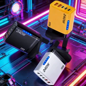 UK Plug 5 Port GaN 240W USB-C PD Fast Charger Mobile Phone Travel Adapter
