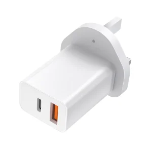 UKCA Certified 20W GaN Charger UK Plug Dual Port USB-A USB-C QC3.0 PD 3.0 PPS Fast Charging Wall Adapter IEC 61558 Standard