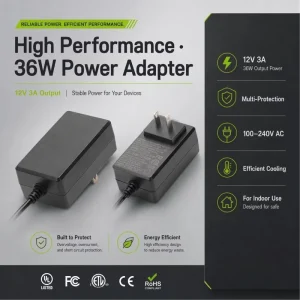 UL CE Certified 36W Power Adapter 12V 3A AC DC Switching Power Supply Level VI Efficiency Wall Plug For USA Europe Market