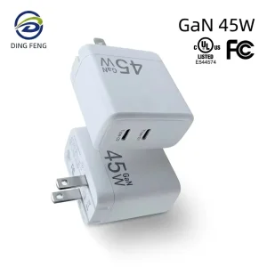 UL FCC CUL CB Certified GaN Fast Charger PD 45W Dual USB-C Ports Power Supply Adapter for Mobile Phone & Laptop US Standard
