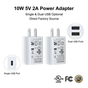 UL FCC Certified 10W 5V 2A Power Adapter Factory Single Dual USB Port US Plug Wall Charger for Mobile Phone