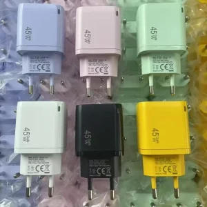 US/EU Plug 2-Port USB-A and USB-C PD 45W GaN Charger for Laptop Scooter Microphone and Camera